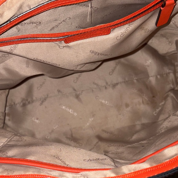 Calvin Klein Orange Saffiano Leather Tote Bag - Picture 3 of 16